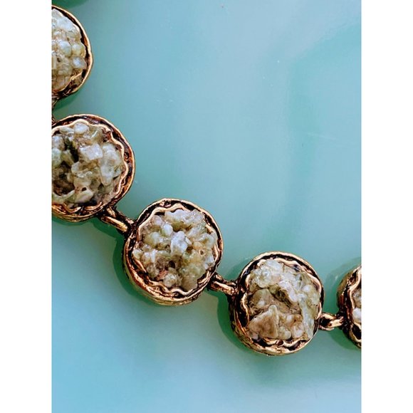 Vintage Green pebble stone Link bracelet Gold tone - Picture 8 of 10